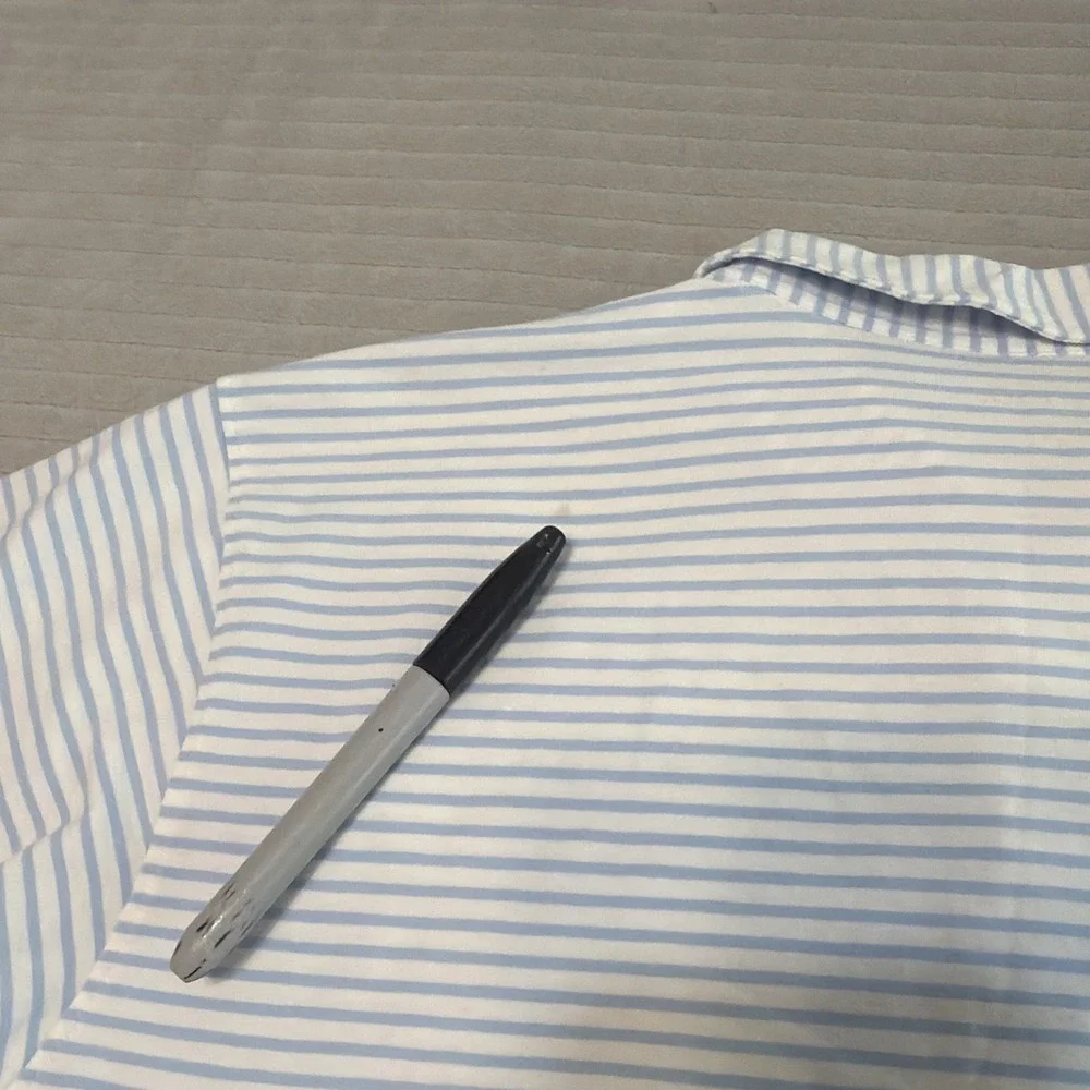 B. Draddy Polo Shirt Men's Large Blue Short Sleeve Golf Stretch Casual Striped